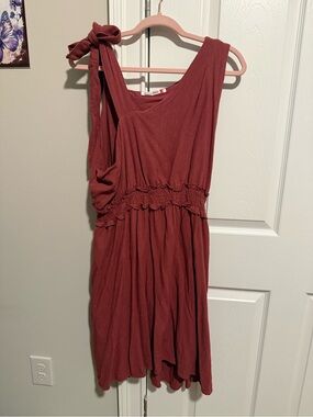 One-Shoulder Rust Red Tie-Shoulder Dress